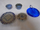 2 Small Pottery Bowls- 2 Small Pottery Plates-Glass Angel Suncatcher