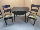 Like New Wood Drop Leaf Table w/ 2 Chairs w/ Cushions
