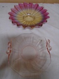 Pink Depression Glass Dish & Pink Iredesant Glass Plate