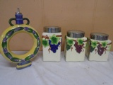 3pc Ceramic Canister Set w/ Oil Bottle