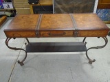 Beautiful Iron & Wood Sofa Table w/ Atlas Trunk Look