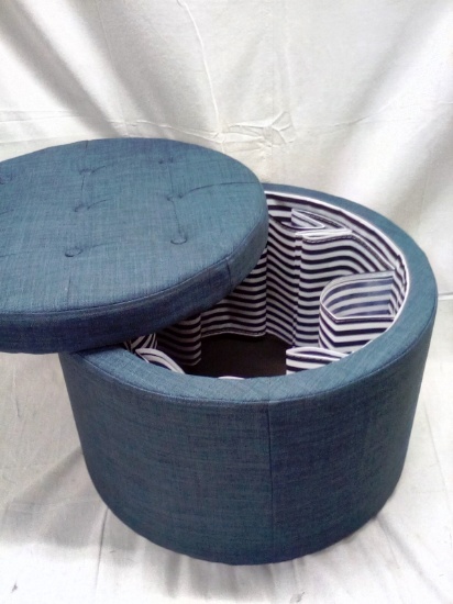 Blue Tufted Fabric Storage Ottoman