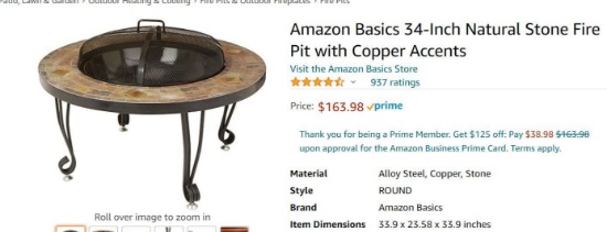 Amazon Basics 34" Firepit with Copper Accents