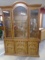 2pc Grass Front Lighted China Cabinet w/ Glass Shelves