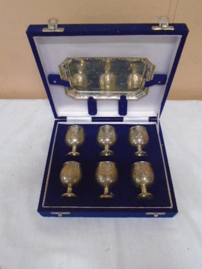 Ornate 6pc Goblet Set w/ Tray