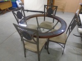 Iron and Wood Round Dining Table w/Slate and Glass Insert Top w/4 MatchingChairs