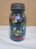Old Blue Glass Ball Jar of Buttons