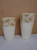 (2) Dragonfly Pottery Vases