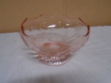 Etched Pink Depression Glass Pedistal Bowl