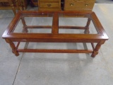 Wood Coffee Table w/2 Glass Inserts in Top