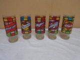 Set of 5 Glass Vintage Beer Glasses