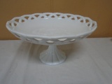 Milk Glass Pedestal Lattice Top Fruit Bowl