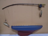 Wooden Boat & Fishing Rod Wall Décor Items