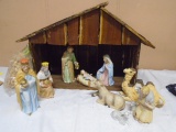 10pc Nativity Scene w/ Solid Wood Manger
