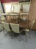 Vintage Formica  Top Dining Table w/ 2 Center Leaves & 10 Chairs