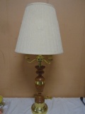 Oak & Brass 3-Way/4 Bulb Table Lamp