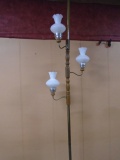 Vintage 3 Bulb/Glass Shade Floor to Ceiling Pole Light