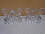 Pair of Vintage Glass Double Candle Stick Holders
