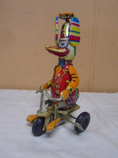 Wind Up Metal Duck on Tricycle