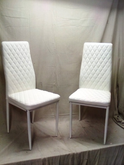 Pair of White Faux Leather Dining Chairs