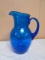 Blue Crackle Glass Pitcher