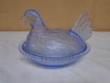 Indiana Glass Blue Hen on the Nest