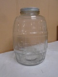 Large Vintage Glass Pickle Barrel Jar