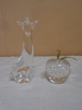 Glass Giraffe & Apple Paperweights