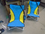 2 Blue & Yellow Folding Beach Chairs w/ Carry Bags