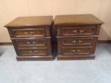 (2) Matching Davis Industries Solid Wood 3 Drawer Night Stands