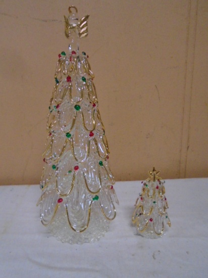 2 Beautiful Hand Blown Crystal Christmas Trees