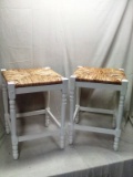 Pair of Wicker and Wood Stools