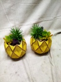 Pair of Pineapple Planters with Artificial Succulents