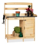 Garden Wooden Potting Bench w/ Metal Table Top - Natural