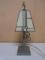 Metal Accent Lamp w/Leaded Glass Shade