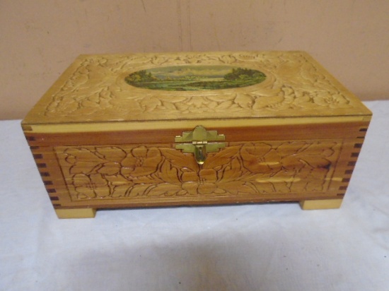 Vintage Carved & Dovetailed Cedar Box