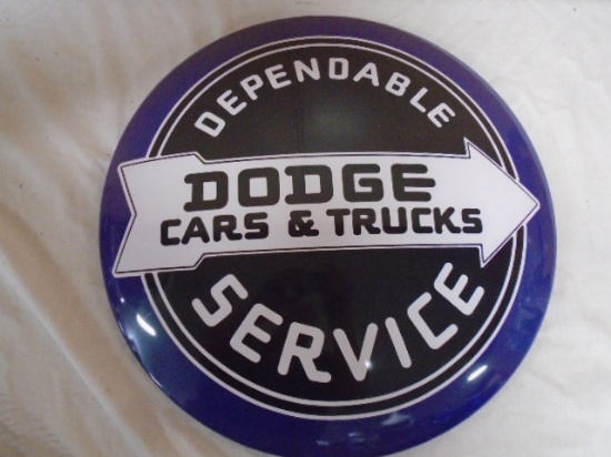 Round Metal Dodge Trucks Button Sign