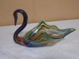 Hand Blown Art Glass Swan Candy Bowl