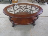 Beautiful Ornate Wood and Iron Glass Top Coffee Table