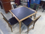 Wooden Padded Top Card Table w/4 Matching Chairs