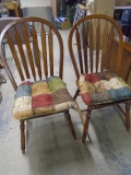 2 Matching Solid Oak Dining Chairs w/ Pads