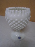 Vintage Fenton Hobnail Crimped Top Pedistal Vase