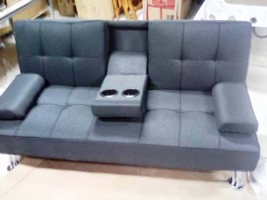 Converting Black Tufted Futon with Cup Holders
