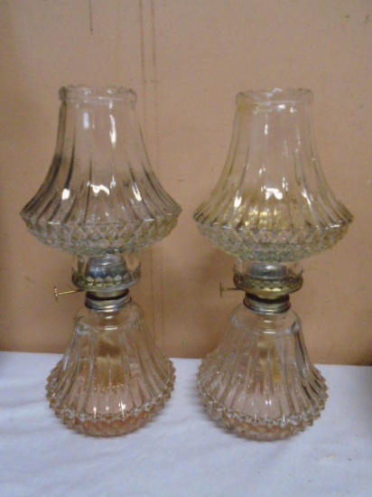 Beautiful Matching Pair of Glass Oil Lamps