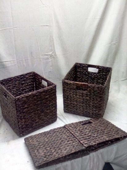 Set of 3 Collapsible Hyacinth Storage Baskets w/ Insert Handles Espresso Color