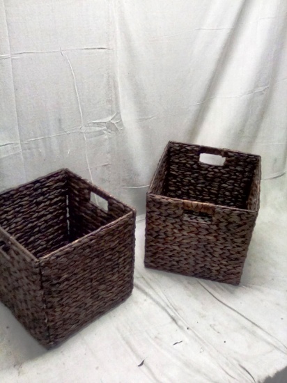 Set of 2 Collapsible Hyacinth Storage Baskets w/ Insert Handles Espresso Color