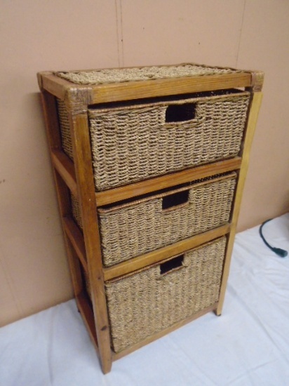 Wood & Wicker 3 Drawer Cabinet