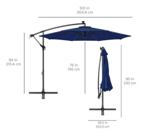 10ft Solar LED Offset Hanging Patio Umbrella w/ Crank Tilt Adjustment