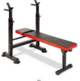 Adjustable Folding Fitness Barbell Rack & Weight Bench for Home Gym,  - Black/Red