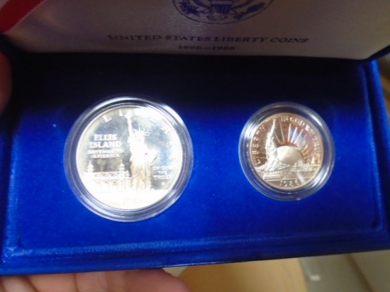 US Mint 1986 Ellis Island Proof Silver Dollar and Half Dollar